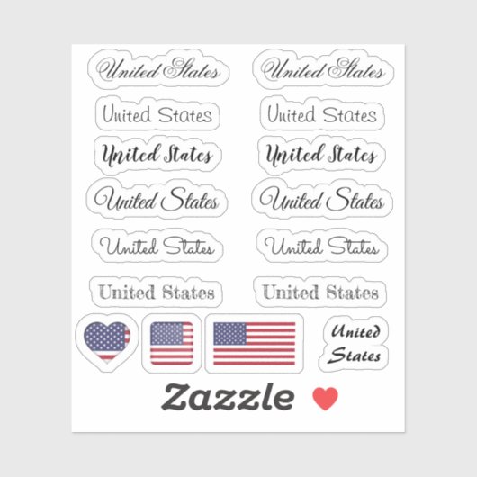 Sticker Élégant script États-Unis & Drapeau USA nom Set (Feuille)