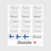 Sticker Élégant script Finlande & finnois Drapeau /nom Set (Feuille)