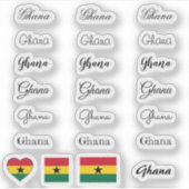 Sticker Élégant script Ghana & Ghanaian Drapeau /nom Set (Devant)