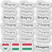 Sticker Élégant script Hongrie & Hongrois Drapeau /nom Jeu (Devant)