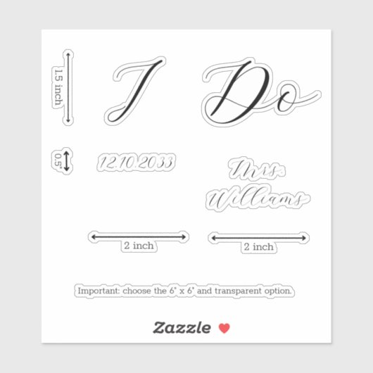 Sticker Élégant Script I Do Bride Mariage Chaussure Vinyl  (Feuille)