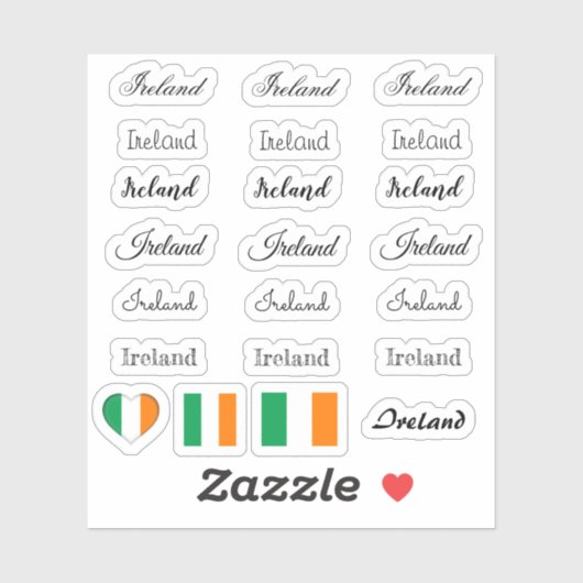 Sticker Élégant script Irlande & Irish Flag /name Set (Feuille)