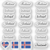 Sticker Élégant script Islande & islandais Drapeau /nom Je (Devant)