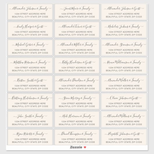 Sticker Elegant Script Ivory Cream Mariage Adresse d'invit (Feuille)