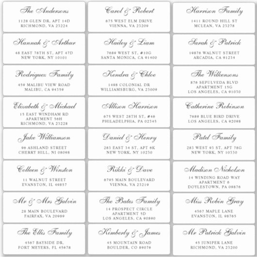 Sticker Élégant Script Mariage Adresse invité (Devant)