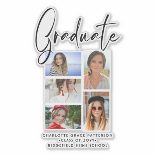 Sticker Élégant Script Multi Photo Graduate (Devant)