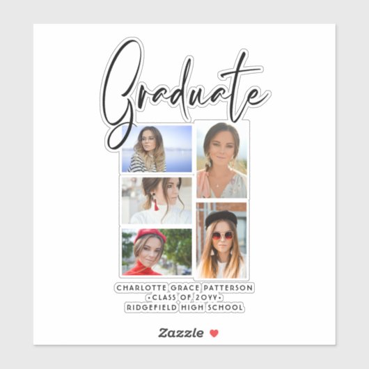 Sticker Élégant Script Multi Photo Graduate (Feuille)