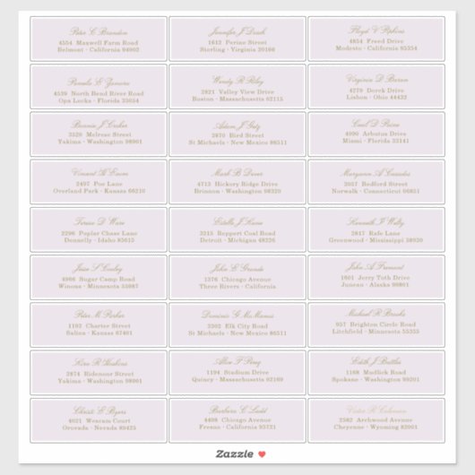 Sticker Élégant Script Or Sur Purple Guest Names Adresse (Feuille)