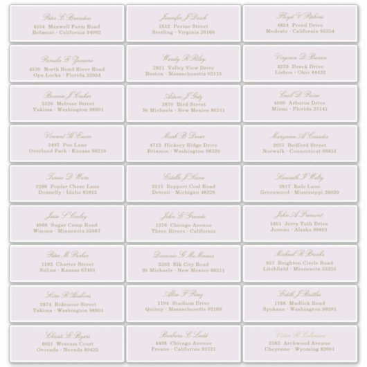 Sticker Élégant Script Or Sur Purple Guest Names Adresse (Devant)