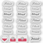 Sticker Élégant script Pologne & polonais Drapeau /nom Set (Devant)