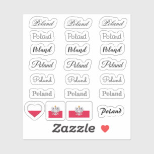 Sticker Élégant script Pologne & polonais Drapeau /nom Set