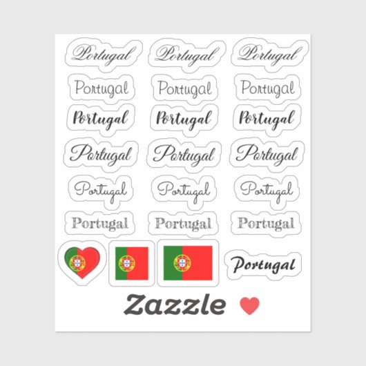 Sticker Élégant script Portugal & Portugal Nom du drapeau  (Feuille)