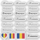 Sticker Élégant script Roumanie & roumain Drapeau /nom Set (Devant)