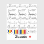 Sticker Élégant script Roumanie & roumain Drapeau /nom Set (Feuille)