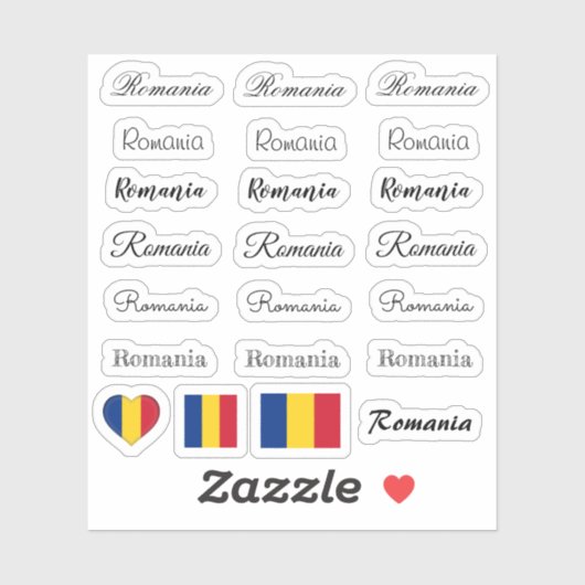 Sticker Élégant script Roumanie & roumain Drapeau /nom Set (Feuille)