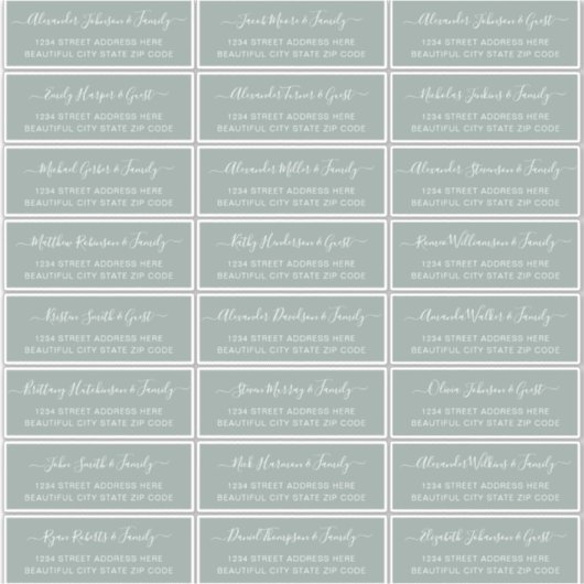 Sticker Élégant Script Sage Green Mariage Adresse du clien (Devant)