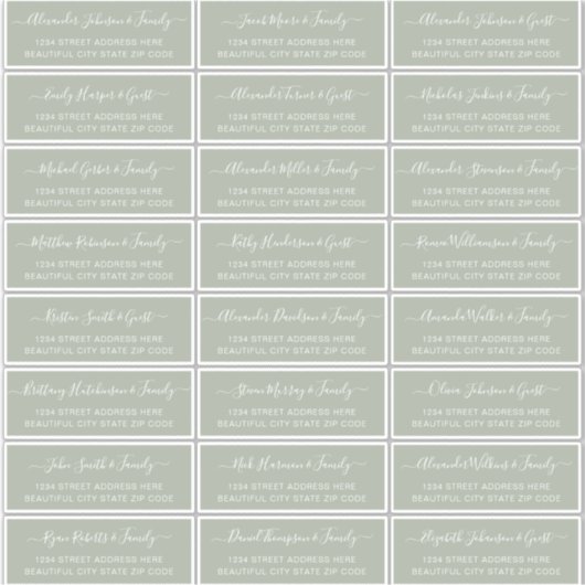 Sticker Élégant Script Sage Green Mariage Adresse du clien (Devant)