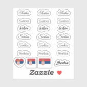 Sticker Élégant script Serbie & Serbe Drapeau /nom Set (Feuille)
