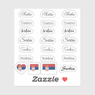 Sticker Élégant script Serbie & Serbe Drapeau /nom Set