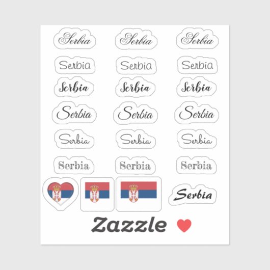 Sticker Élégant script Serbie & Serbe Drapeau /nom Set (Feuille)