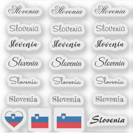 Sticker Élégant script Slovénie & Slovène Drapeau /nom Set (Devant)