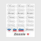 Sticker Élégant script Slovénie & Slovène Drapeau /nom Set (Feuille)