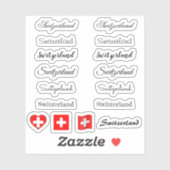 Sticker Élégant script Suisse & Swiss Drapeau /nom Set (Feuille)