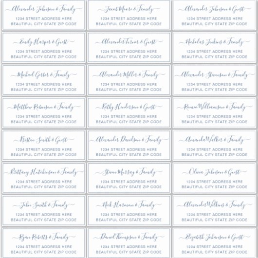 Sticker Élégant Script White Navy Mariage Adresse du clien (Devant)