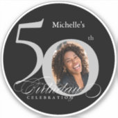 Sticker Elégant Silver Black Photo 50e anniversaire (Devant)