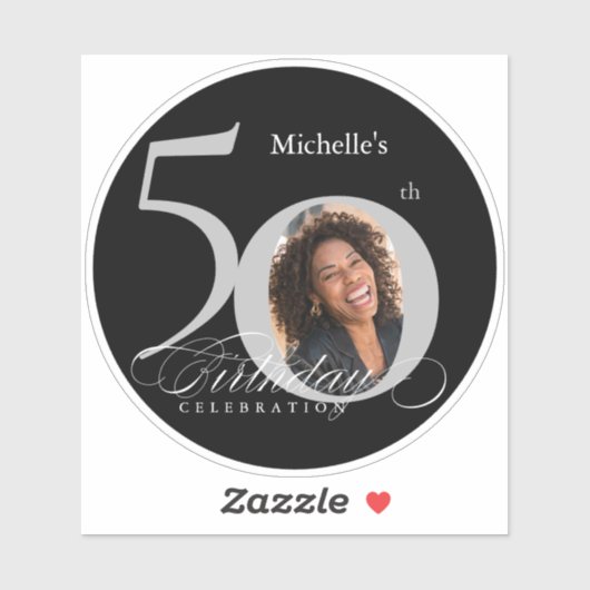 Sticker Elégant Silver Black Photo 50e anniversaire (Feuille)