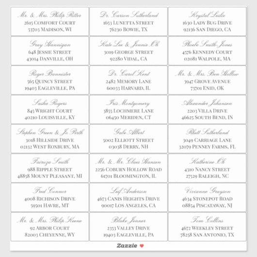 Sticker Elégant White Grey Script 24 Mariage Adresse du cl (Feuille)