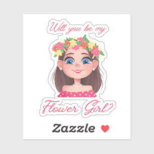 Sticker élégante fille de fleur proposition rose mignon