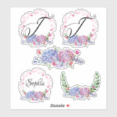 Sticker Élégante Hydrangée | Couronnes | Monogramme | Lett (Feuille)