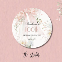 STICKER Elegante Roze Boog Bloemig 100ste Verjaard