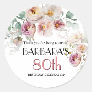 STICKER Elegante Waterverf Bloem 80ste Verjaardag