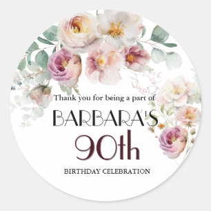 STICKER Elegante Waterverf Bloem 90ste Verjaardag