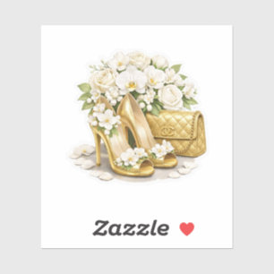 Sticker Élégantes chaussures à talons hauts en or et maria