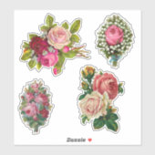 Sticker Élégantes Roses Vintages roses et rouges (Feuille)