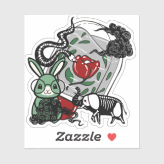 Sticker Élément d'art squelette d'éléphant et lapin gothiq