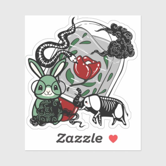 Sticker Élément d'art squelette d'éléphant et lapin gothiq (Feuille)