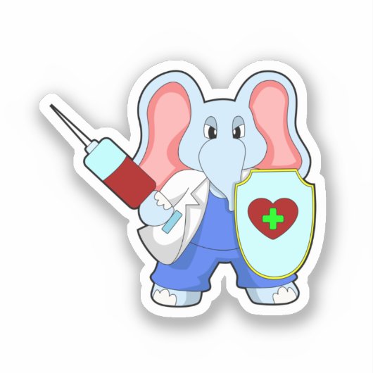 Sticker Eléphant à la vaccination avec seringue (Recto)