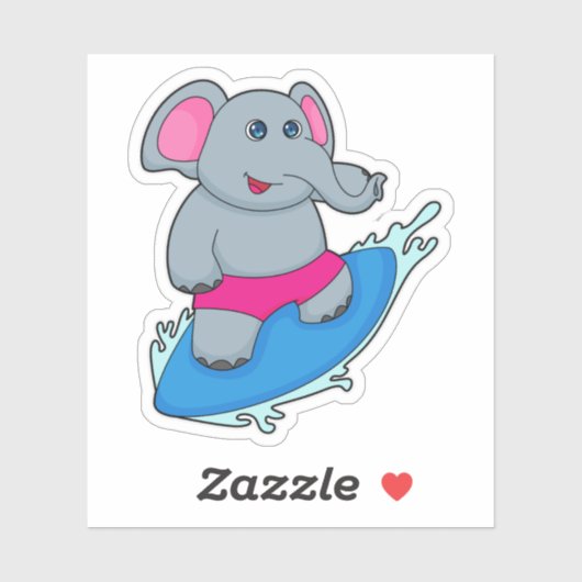 Sticker Elephant as surfer avec surf (Feuille)