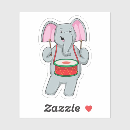 Sticker Elephant at Music with Drum (Feuille)