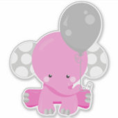 Sticker Eléphant Avec Ballons, Eléphant Rose, Animal Migno (Devant)