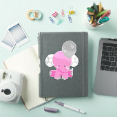 Sticker Eléphant Avec Ballons, Eléphant Rose, Animal Migno (Couverture iPad)