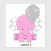 Sticker Eléphant Avec Ballons, Eléphant Rose, Animal Migno (Feuille)