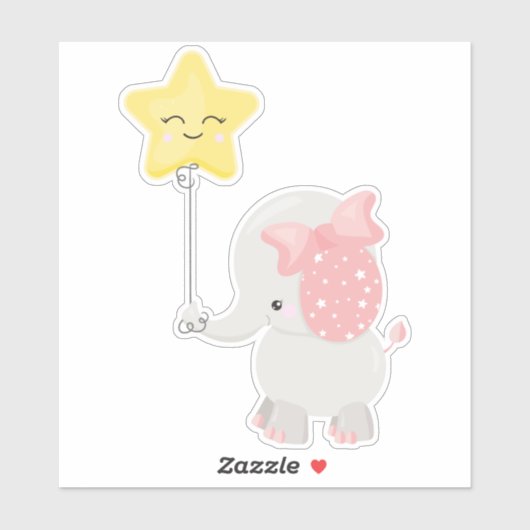 Sticker Eléphant Avec Balloon, Couronne, Eléphant mignon,  (Feuille)