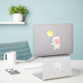 Sticker Eléphant Avec Balloon, Couronne, Eléphant mignon,  (Ordinateur portable sur le bureau)