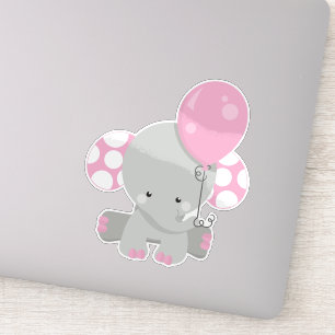 Sticker Eléphant Avec Balloon, Eléphant mignon - Gris Rose