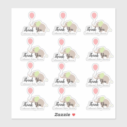 Sticker Eléphant avec jeu de Merci de Baby shower de ballo (Feuille)